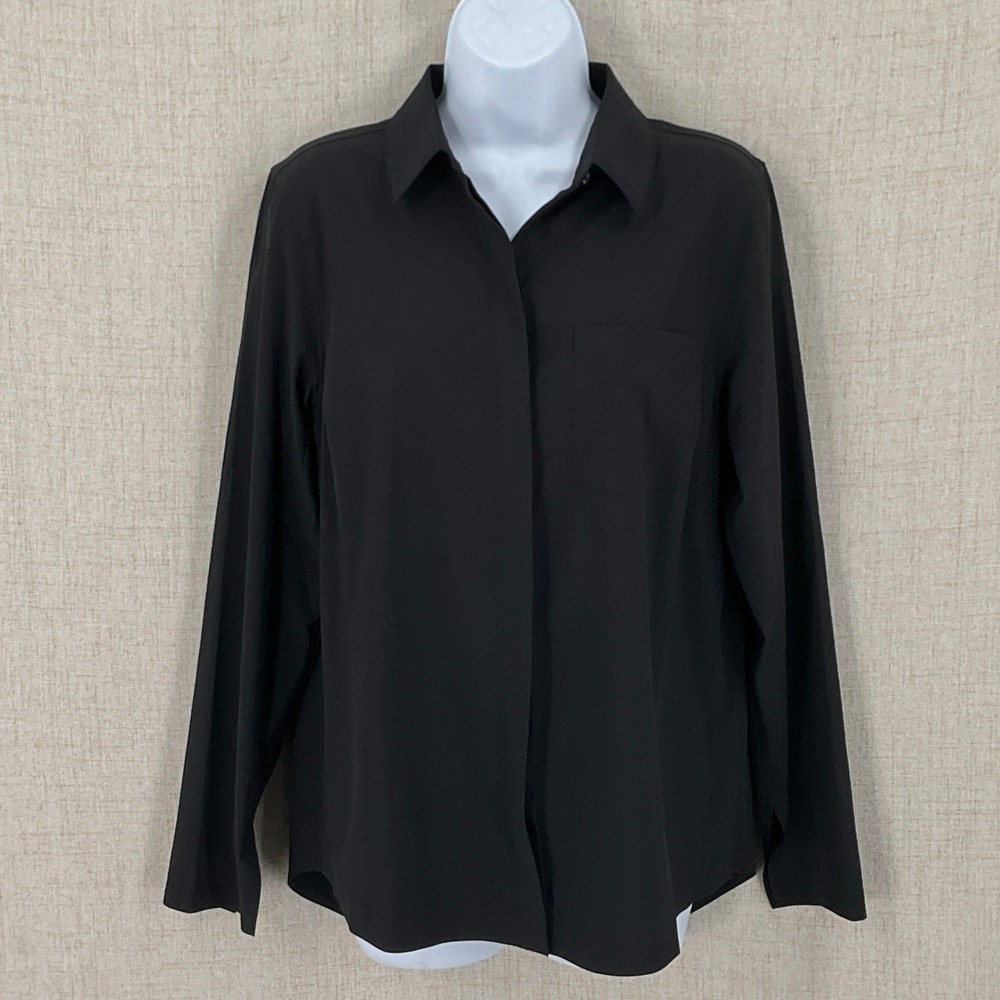 Athleta Button Down Shirt Womens S Black Stretch Minimalist Travel Capsule